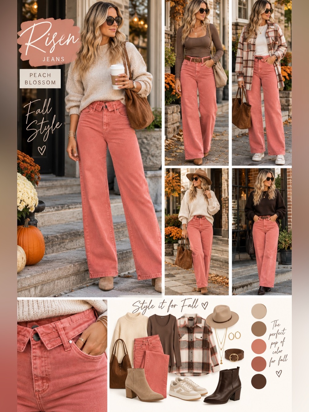 NWT Risen Jeans Peach Blossom Crossover Waist Wide Leg Jeans 7/28